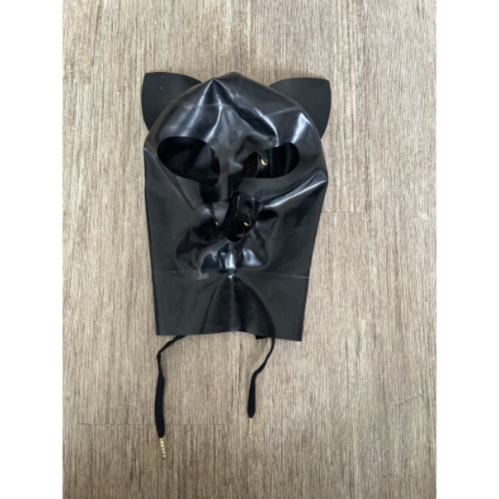 Latex Hood Open Eyes Mouth Women's Black Rubber Back Lace Full Face Mask Cosplay